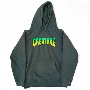 Creature Faded Distressed Green Pullover Hoodie Men's Medium Skater Grunge Y2K
